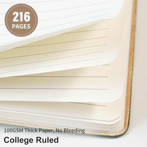 Lined Journal Notebook for Work College Ruled Note Book 5.79"x8.27" A5 PU Leather Daily Journaling 216 Pages for Women Men Writing Home School Supplies Business (Khaki 2pack)
