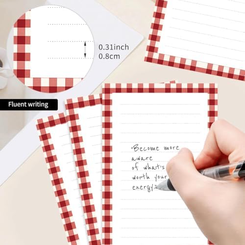 2 Pack Lined Sticky Notes 4x6 in, Cute Self-Stick Notepads with Lines, Large Memo Pads Strong Adhesive for Office, Home Red White Plaid