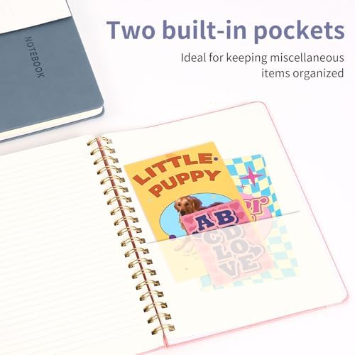 Spiral Notebook - 7.24" x 10" College Ruled Journal with Inner Pockets and 180 Pages, PU Leather Cover Business Journal, Twin-Wire Binding Notebook Perfect for Office & Home School Supplies Violet