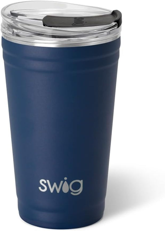Swig Life 24oz Party Cup, Stackable Insulated Travel Coffee Tumbler with EZ Slider Lid, Cup Holder Friendly, Stainless Steel 24 oz Tumbler, Reusable Coffee Mug (Navy)