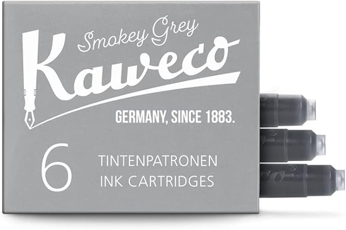 Kaweco Fountain Pen Ink Cartridges Smokey Grey of 6 | Premium Ink with Short Standard Cartridges in Grey | Vegan Cruelty Free Water Soluble Calligraphy Lettering Writing