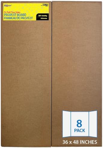 Royal Brites 1-Ply Corrugated Tri-fold Project Display Board 36" x 48", Exhibition, Presentation, & Science Fair Display Boards, Lightweight Trifold Board with Smooth Surface, Black/Kraft, Pack of 8