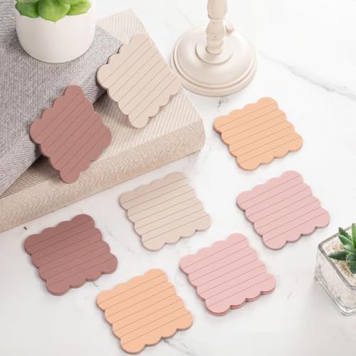 Eaasty 8 Pack Scalloped Sticky Notes Lined 3" X 3" Brown Memo Pads