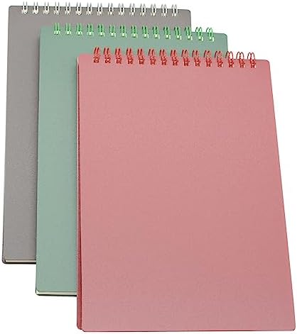 Yansanido Top Bound Spiral Notebook, 3 Pcs 3 Color A5 Size Thick Plastic Hardcover 8mm Ruled Paper 80 Sheets (160 Pages) Journal for School and Office Supplies (Dark Color)