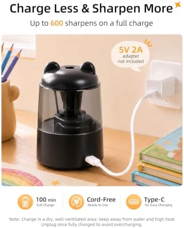 ZMOL Rechargeable Electric Pencil Sharpener for Colored Pencils Black