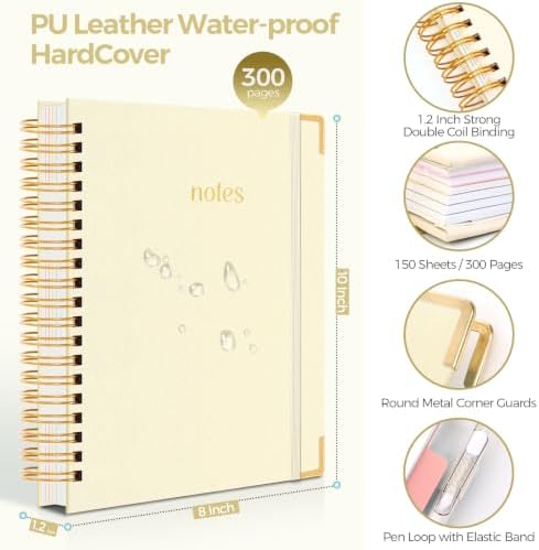 SKYDUE Notebooks for Work, 5 Subject Notebook with Dividers and Tabs, 8" x 10" College Ruled Notebook, 300 Pages Spiral Journal for Women, Green
