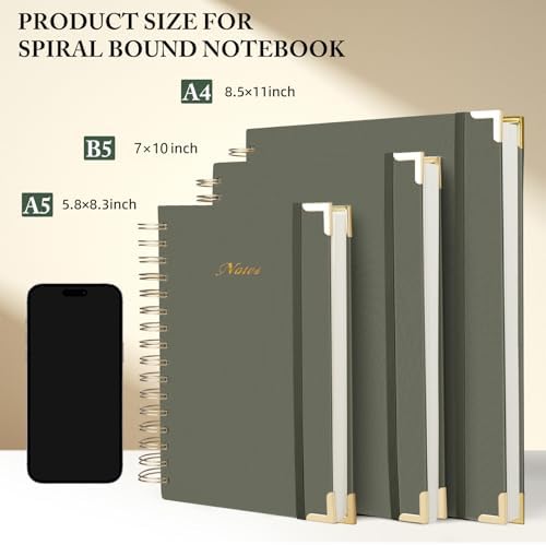 Spiral Notebook Journal, 328 Pages Linen Hardcover College Ruled Notebook, Lined Thick Journals for Women Men, B5 Thick Spiral Journal for Writing, 100GSM Paper, Cute Notebooks for Work School