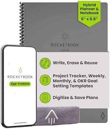 Rocketbook Fusion Hybrid Reusable Planner Notebook, Executive 6x8.8, Grey