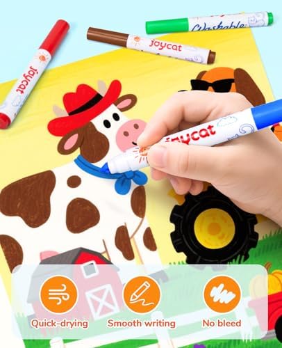 JoyCat 40 Colors Washable Broad Line Markers for Kids with DIY Fabric Bag