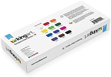 KINGART TEMPERA PAINT Sticks, Set of 12 Rich Colors, Solid Tempera Paint, Super Quick Drying, Non-Toxic, Work Great on Paper, Canvas, Wood, Glass and more