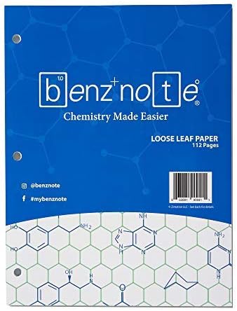 BENZNOTE, Loose Leaf Filler Paper, for Organic and Biochemistry, 8-1/2" x 11", Hexagonal Graph Rule, Green Lined, 3-Hole Punched, 112 Pages