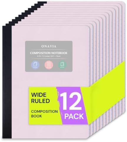ONAVIA Pink Plastic Composition Notebook Wide Ruled Bulk, 160 Pages