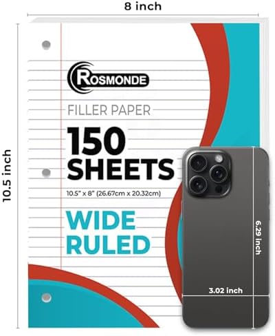 Rosmonde Loose Leaf Paper Bulk, 13500 Sheets, 90 Pack, Wide Ruled Paper