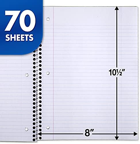 Mead Spiral Notebook, 1 Subject, College Ruled Paper, 7-1/2" x 10-1/2", 70 Sheets per Notebook, Colors Will Vary (73065) (Pack of 24)