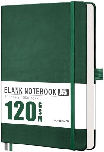 AHGXG Blank Journal Notebook, 160 Pages, A5 Medium Size (5.7'' x 8.3'')