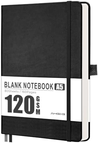 AHGXG Blank Journal Notebook, 160 Pages, A5 Medium Size (5.7'' x 8.3'')