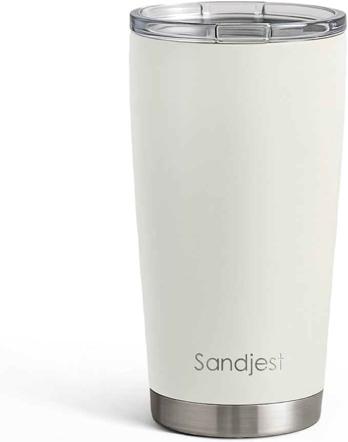 SANDJEST Beige Tumbler 20oz Stainless Steel Double Wall Vacuum Insulated, Travel Coffee Cup, Gifts for Men Women Birthday Christmas