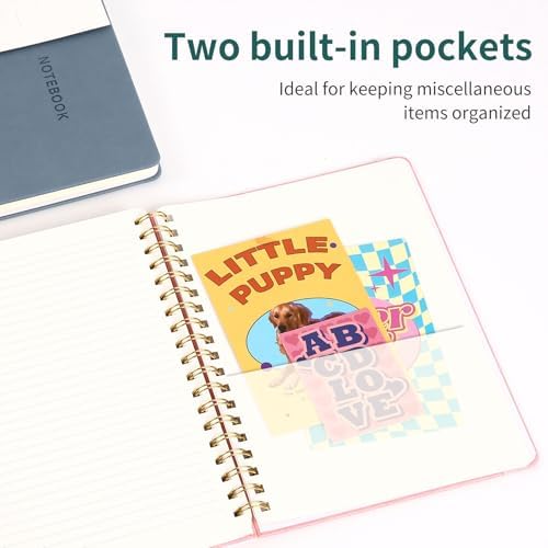 Spiral Notebook - 7.24" x 10" College Ruled Journal with Inner Pockets and 180 Pages, PU Leather Cover Business Journal, Twin-Wire Binding Notebook Perfect for Office & Home School Supplies Green