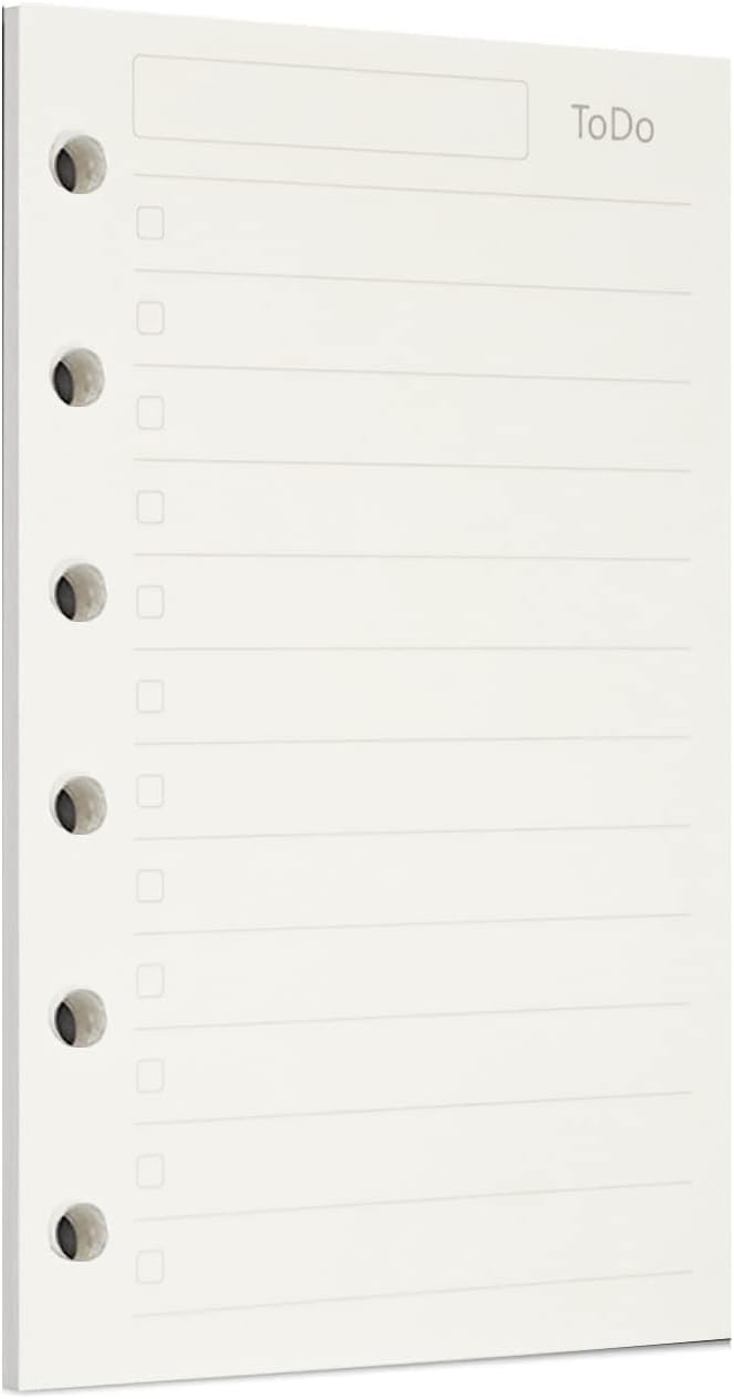 Zelten 1 Pack A7 45 Sheets/90 Pages Todo Loose Leaf Punched Paper Refills Paper for 6 Hole Binder Personal Organizer Diary Notebook Refillable Planner