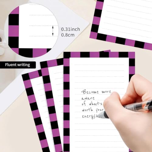 2 Pack Lined Sticky Notes 4x6 in, Cute Self-Stick Notepads with Lines, Large Memo Pads Strong Adhesive for Office, Home Purple Black Plaid