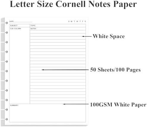 (3-Pack) Letter Size Cornell Notes Paper - 11 TUL Disc Cornell Notes Loose Leaf Paper, 150Sheets / 300Pages, 8.5'' x 11''