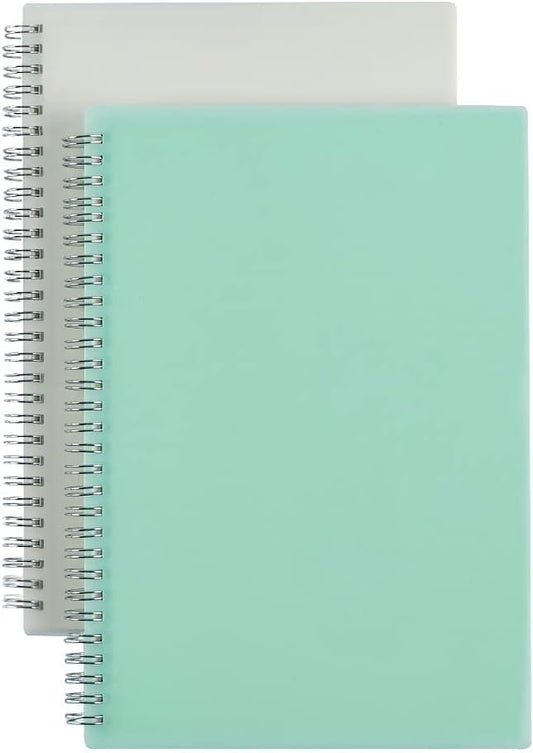2 Pack B5 Spiral Bullet Dotted Journal with 120gsm Thick Paper, Dot Grid Spiral Notebook with Plastic Hardcover and Elastic Band Closure, 80 Sheets Per Pack 7.3X 10 inches