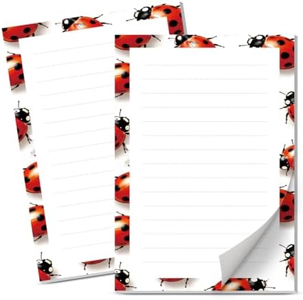 Lined Sticky Notes 4x6 in, 2 Pack Large Cute Notepads with Lines Self-Stick Note Pad, Funny Memo Pads Strong Adhesive for Office, Home Cute Ladybirds