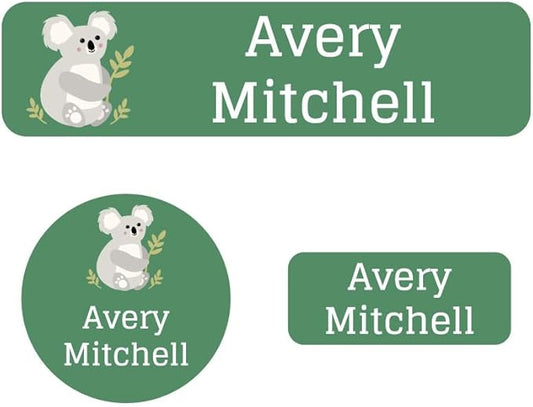 Name Bubbles - Kids Custom Name Labels for Daycare, School, Camp (144 Labels) - Personalized Waterproof Name Stickers for Clothes Tags, Lunch Boxes, Water Bottles, & School Supplies (Koala)