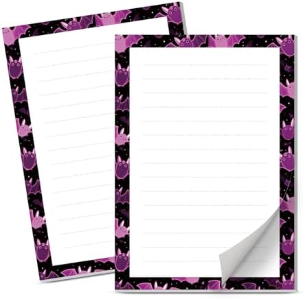 Lined Sticky Notes 4x6 in, 2 Pack Large Cute Notepads with Lines Self-Stick Note Pad, Funny Memo Pads Strong Adhesive for Office, Home Cute Purple Bats