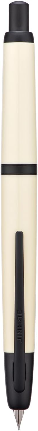 Jinhao 20 Press Fountain Pen, Ivory White Retractable Extra Fine Nib with Ink Converter Set (Black Clip)