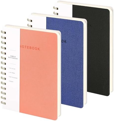 Spiral Notebook-5.75" x 8.125" College Ruled Journal with Inner Pockets and 160 Pages,PU Leather Cover Business Journal, Twin-Wire Binding Notebook Perfect for Office & Home School Supplies 3 pack Pink/NavyBlue/Black