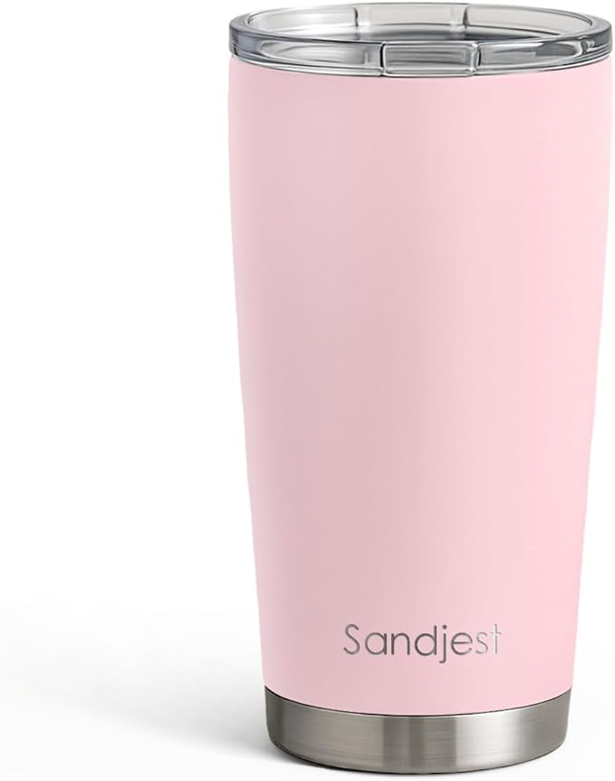 SANDJEST Pink Tumbler 20oz Stainless Steel Double Wall Vacuum Insulated, Travel Coffee Cup, Gifts for Men Women Birthday Christmas