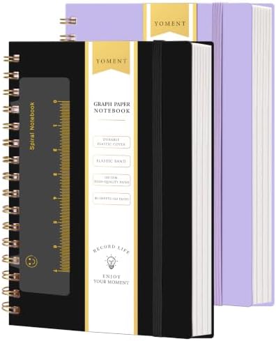 Yoment Graph Paper Spiral Notebook, 2 Pack, 160 Pages per Pack