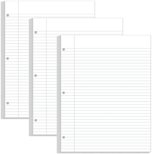 (3-Pack) Loose Leaf Paper - 8.5" x 11" Filler Paper, 100 Sheets/200 Pages College Rule Filler Notebook Paper, 3 Hole Punched College Ruled Paper for 3 Ring Binder, White