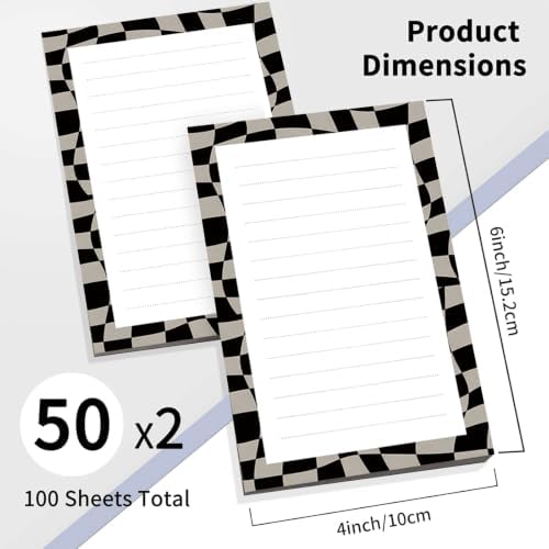 2 Pack Lined Sticky Notes 4x6 in, Cute Self-Stick Notepads with Lines, Large Memo Pads Strong Adhesive for Office, Home Black Grey Plaid