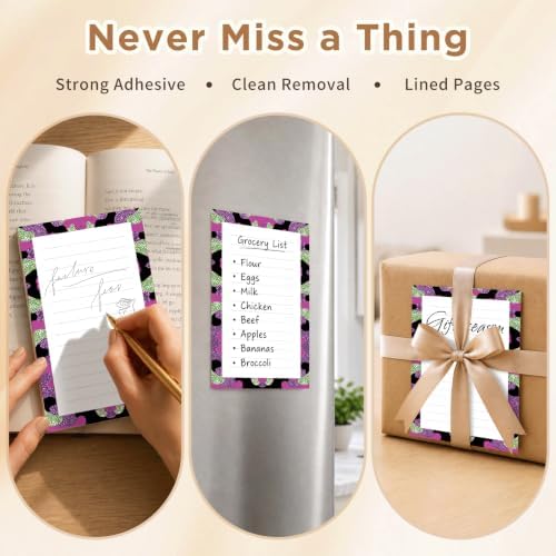 Lined Sticky Notes 4x6 in, 2 Pack Large Cute Notepads with Lines, Bright Post Memo Note Pads Big Rectangular Sticky Notes for Office Purple Glitter Leopard