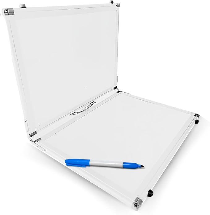 Large Dry Erase Magnetic Whiteboard, Four-Sided 15.5” x 11.5” x 1.25” Dry Erase Portable White Board with Handle for Memos Note-Taking School Work