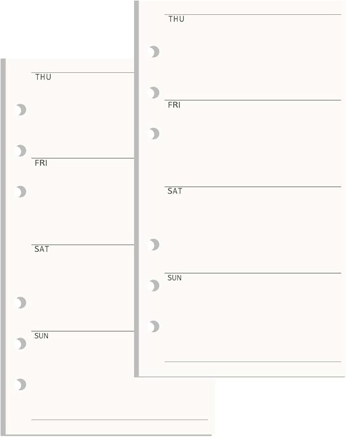 NatSumeBasics A6 Refills Paper 3.5" x 6.5" Undated Weekly Binder Planner Inserts 90 Sheets 6 Holes Pocket Notebook Papers for Personal Travel Journal Diary (A6 Weekly)