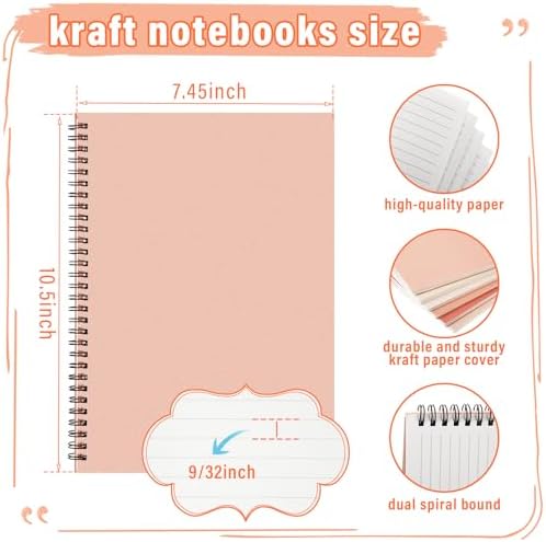 Fuutreo 6 Pack Spiral Notebook 10.5x7.45 Notebook,Orange Series,Light