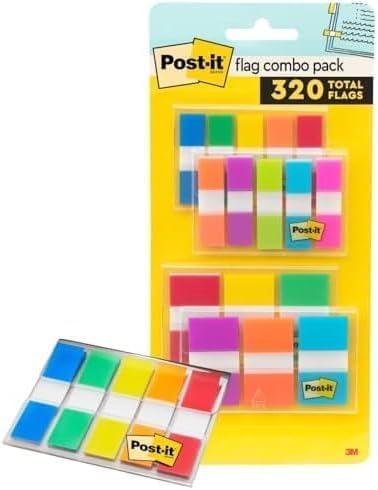 Post-it Flags Combo Pack,4 On-The-Go Dispensers/Pack,120 .94 in Wide and 200 .47 in Wide Flags,Assorted Colors (683-XL1),(Pack of 12)