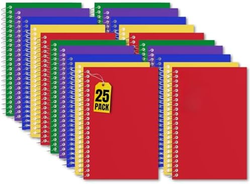 1InTheOffice Wirebound Spiral Memo Books, Memo Pads, 4" x 6", College Ruled, Small Notepad 4x6, Assorted, 50Sheets/Pad, 25 pack