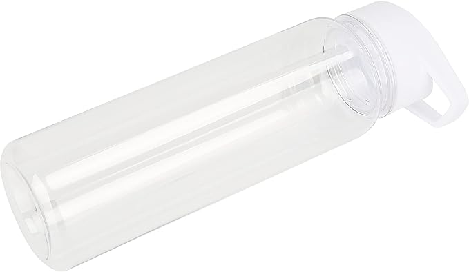 Tritan Clear Water Bottle With Straw | No Markings BPA Free 24 oz Sports Water Bottle | Leak Proof Re-Usable Flip Top Plastic Drinks Bottles for School, Office, Gym, Cycling (Clear-Straw-24oz)