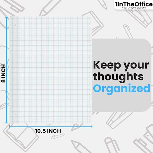 1InTheOffice Binder Graph Paper Loose Leaf, 3 Hole Small Graph Paper, 8x10.5 White, 160 Sheets/Pack