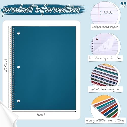Teling 8 Pcs 1 Subject Spiral Notebook for Work College Ruled 8 x 10 1/2 Inch Spiral Journal Notebook 3 Hole Punched Paper Tear Line 70 Sheets Office School Study Supplies(Stylish Color,8 Pcs)