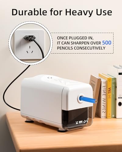 ZMOL Heavy Duty Electric Pencil Sharpener, Plug-in, 6.5-8mm, White