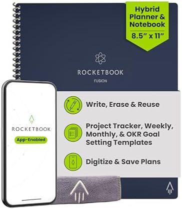 Rocketbook Fusion Hybrid Reusable Planner Notebook, Executive 6x8.8, Blue