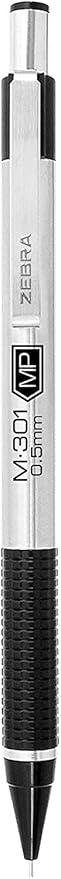 Zebra M-301 Mechanical Pencils 0.5mm, Standard Stainless Steel HB Lead Pencil, 6 Pack with 15 Bonus Eraser Refills