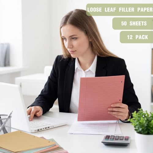 PerKoop 600 Sheets Colored Loose Leaf Paper 8.5" x 11" college ruled Lined 3 Hole Punched notebook Filler Paper for 3 Ring Binders Office School Supplies (Pastel Colors)