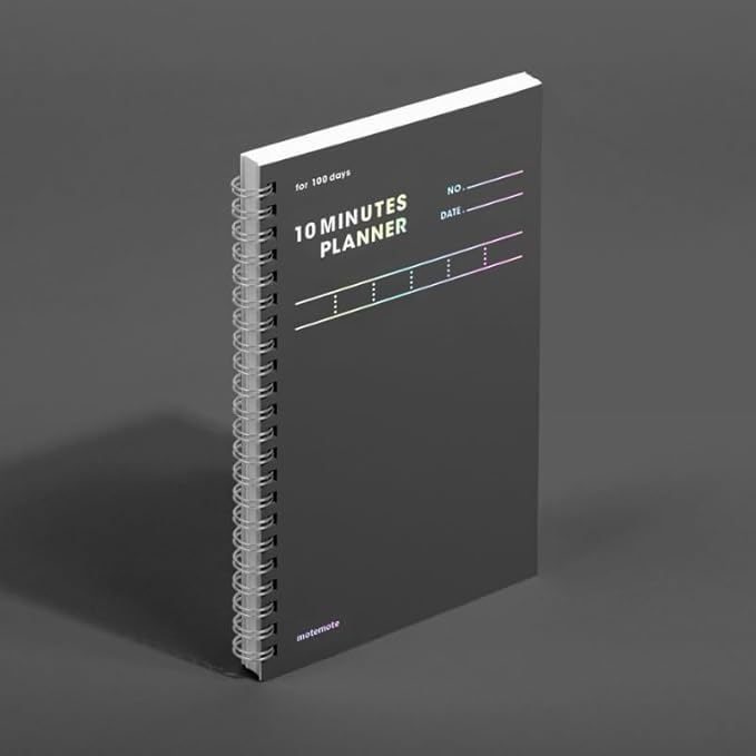 MOTEMOTE 10-Minute Planner 100 DAYS – Study Planner, Time-Blocking Productivity Journal, Spiral-Bound, Color Chip Edition (Dark Horse)