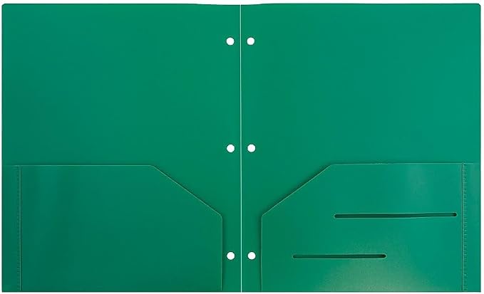 JAM PAPER Heavy Duty Plastic 3 Hole Punch Pocket Folders - Extra Tough School Folders - Green - 6/Pack